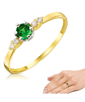 14k gold engagement ring with green zirconia