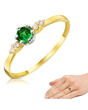 14k gold engagement ring with green zirconia