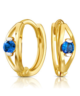 14k gold earrings hoops with a blue eye