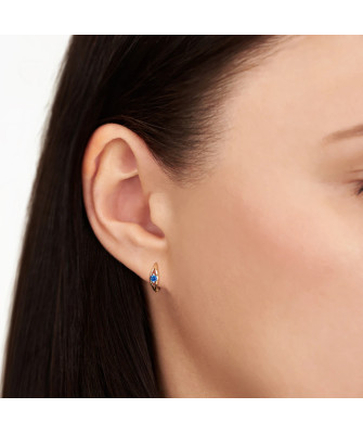 14k gold earrings hoops with a blue eye