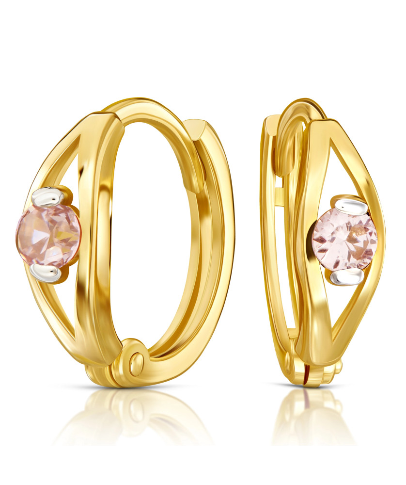 14k gold earrings hoops with a pink stone