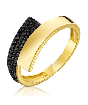 Gold ring Asymmetrical Beautiful design black stones