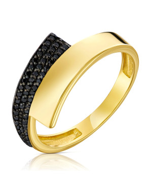 Gold ring Asymmetrical Beautiful design black stones