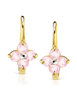 Earrings for a girl pink flower 14k gold