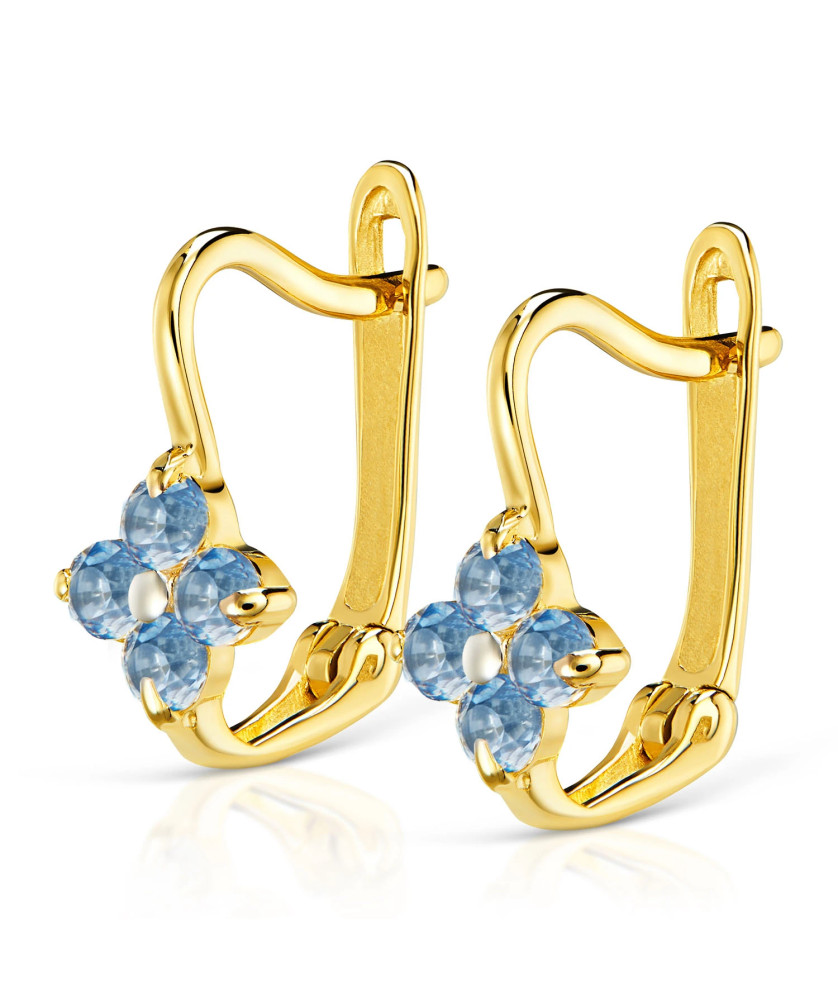 Gold earrings for a girl blue flower 14k test