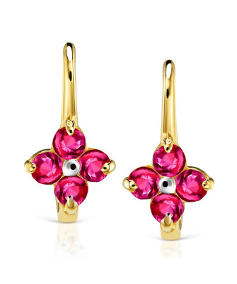 Gold earrings for a girl red flower 14k