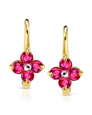 Gold earrings for a girl red flower 14k