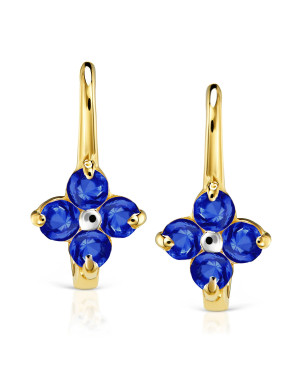 Gold earrings for a girl blue flower pr.14k