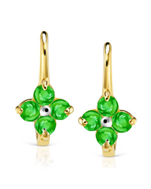 Gift for a girl's communion green earrings 14k