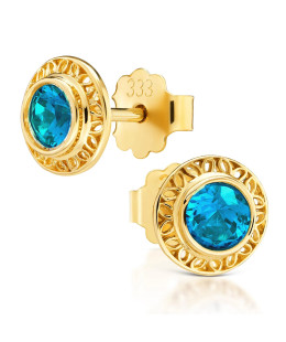 Gold filigree earrings with turquoise stone 14k