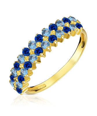 Gold ring with blue cubic zirconia