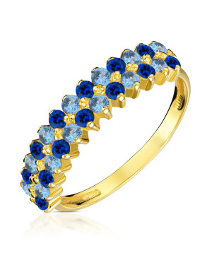 Gold ring with blue cubic zirconia