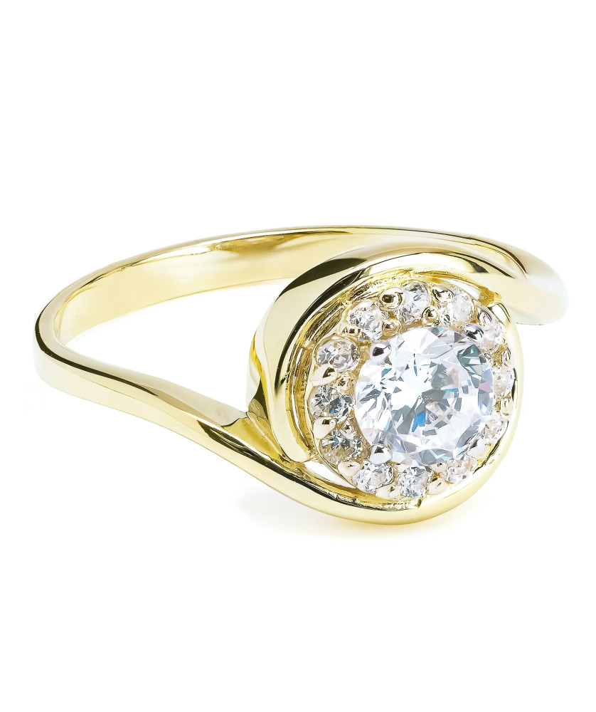 14k gold ring large white zircons