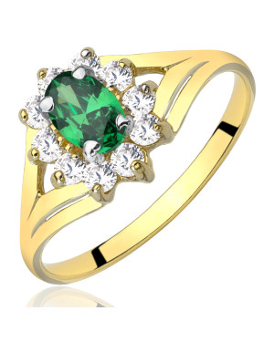 Engagement ring with green stone 14k