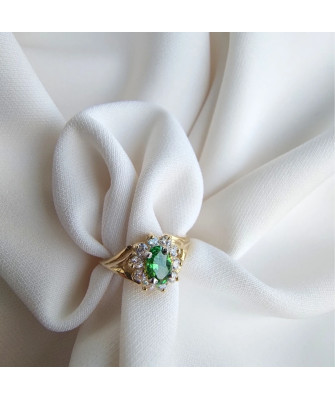 Engagement ring with green stone 14k