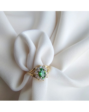 Engagement ring with green stone 14k