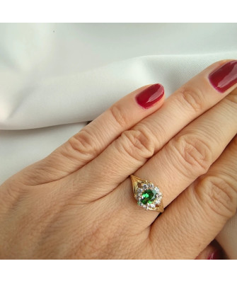 Engagement ring with green stone 14k