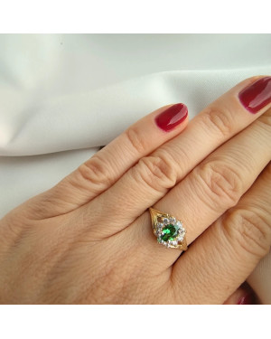 Engagement ring with green stone 14k