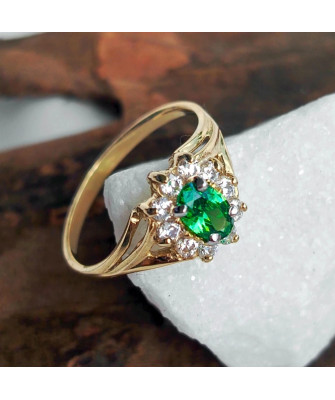 Engagement ring with green stone 14k