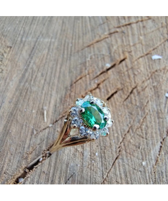 Engagement ring with green stone 14k