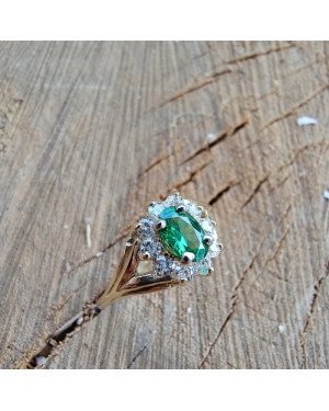 Engagement ring with green stone 14k