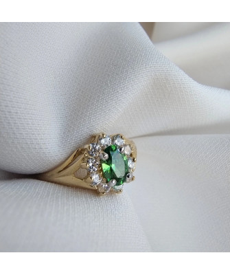 Engagement ring with green stone 14k