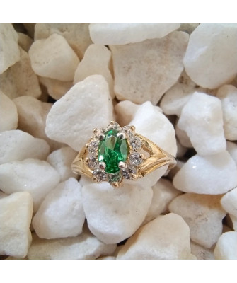Engagement ring with green stone 14k