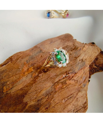 Engagement ring with green stone 14k