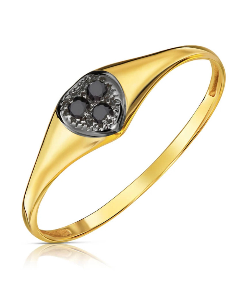 Ring with a heart in the middle black stones