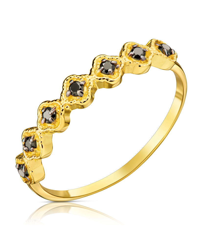 Gold ring black stones 14k