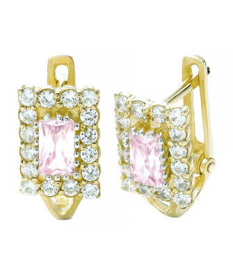 Gold earrings with pink zirconia 8k