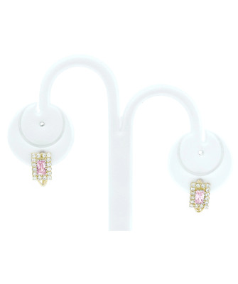 Gold earrings with pink zirconia 8k