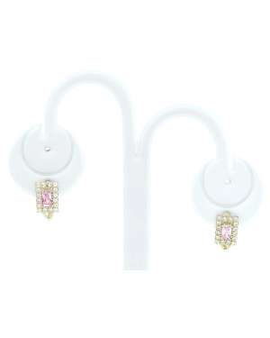 Gold earrings with pink zirconia 8k