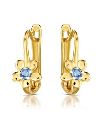 Gold earrings for a girl blue stone 14k test