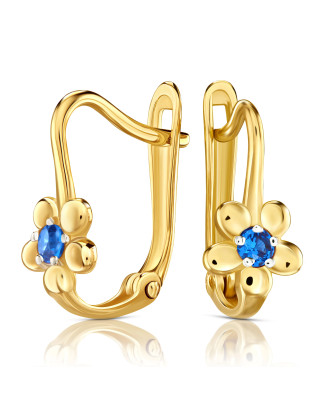 Earrings for communion flower blue zirconia 14k gold