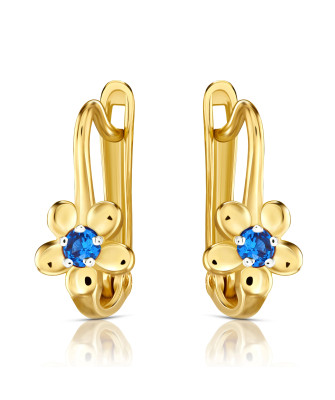Earrings for communion flower blue zirconia 14k gold