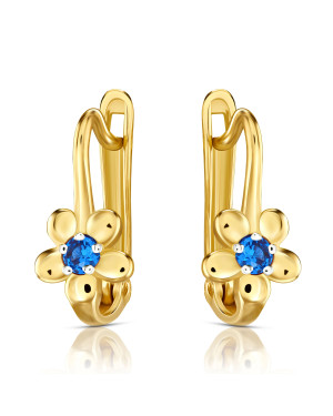 Earrings for communion flower blue zirconia 14k gold