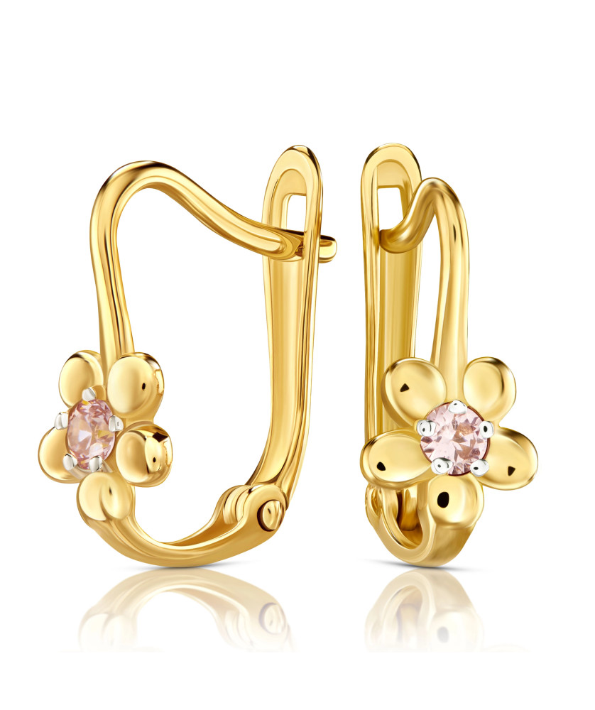 Earrings for communion flower light pink zirconia 14k gold