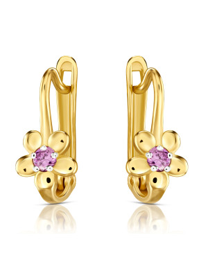 Earrings for a girl gold with a purple stone 14k