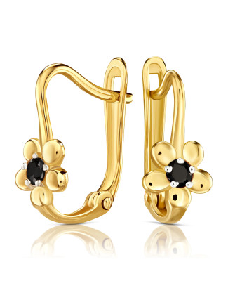 Gold earrings for a girl black stone 14k test