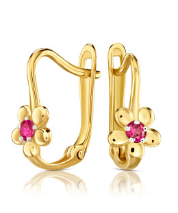 Gold earrings for a girl pink zirconia 14k test