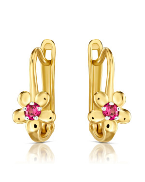 Gold earrings for a girl pink zirconia 14k test