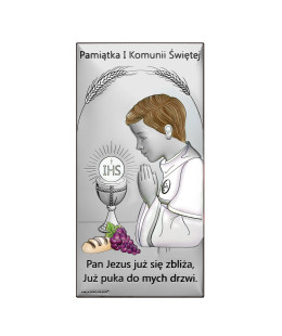 Communion keepsake picture for boy silver