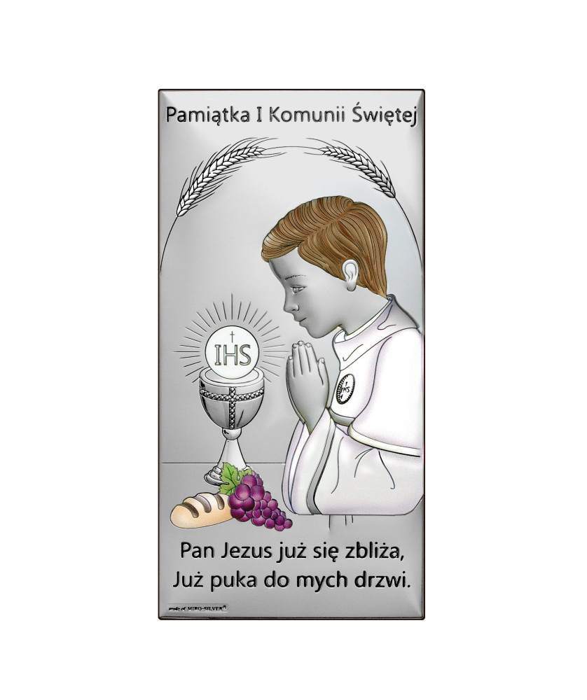 Communion keepsake picture for boy silver