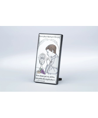 Communion keepsake picture for boy silver