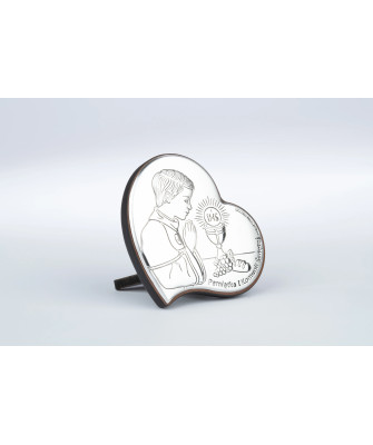 Beautiful communion keepsake for Boy Brown wooden heart