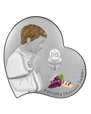 Piękna pamiątka komunijna dla Chłopca Serce brązowe drewno