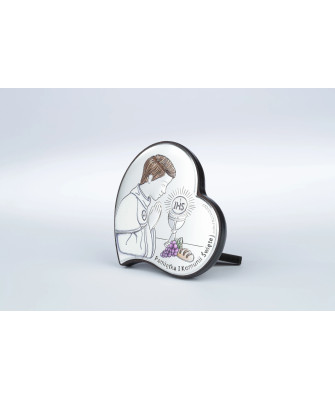 Beautiful communion keepsake for Boy Brown wooden heart