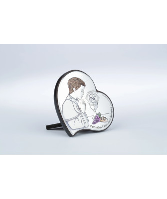 Beautiful communion keepsake for Boy Brown wooden heart