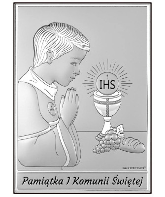 Pamiątka komunijna dla chłopca obrazek srebrny